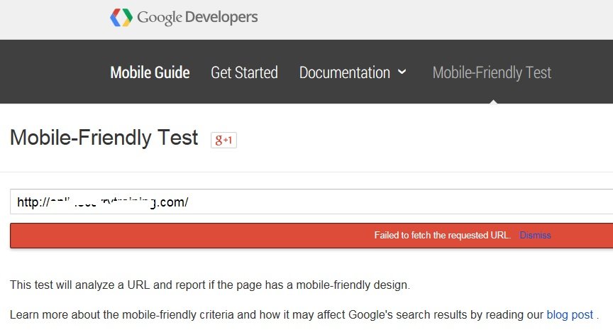 Google Mobile Friendly Test - Failed to fetch the requested URL
