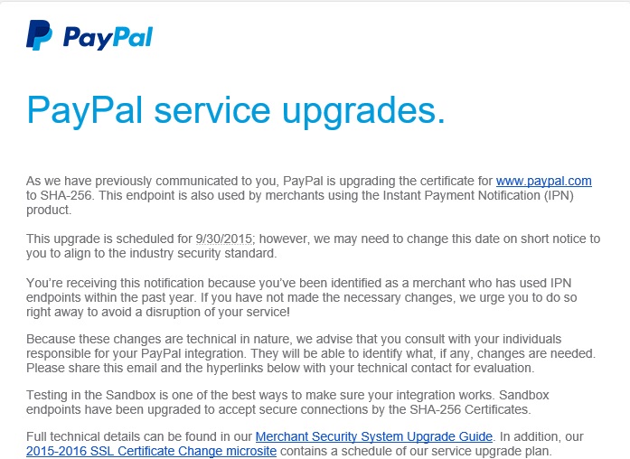 IMMEDIATE ATTENTION REQUIRED: PayPal service upgrades